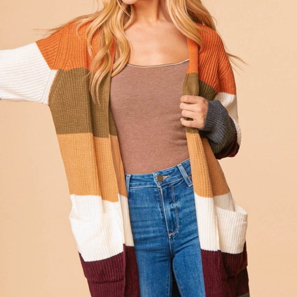 Fall Colorblock Sweater Cardigan - Picture 2 of 4